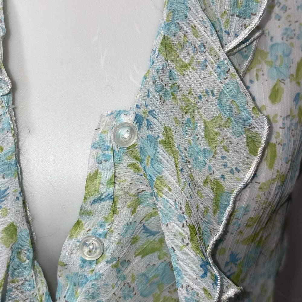 Taylor Light Blue Floral Ruffle-Front Blouse - Picture 3 of 9